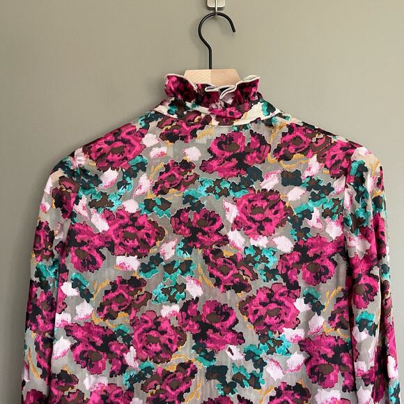 SALONI Emile Floral‎ Print Button Front Silk Top In Blossom Cloudy Rose Size 0 - Picture 15 of 16